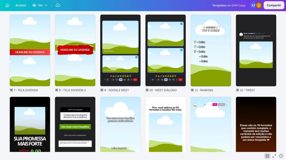 Board de templates de Canva